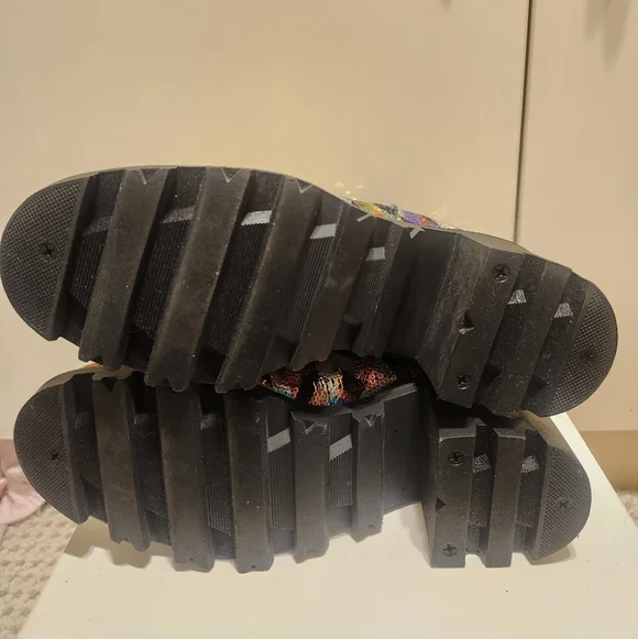 Betsey Johnson “Rowann” Rainbow Sequin Metallic Lug-Sole Boots Sz. 9.5 Ret. $178 - Picture 9 of 9